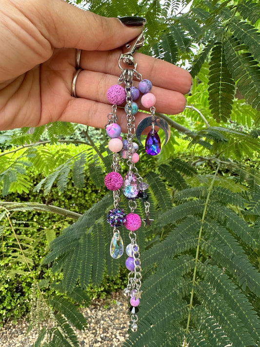 Purple and pink galaxy key/bag dangle.